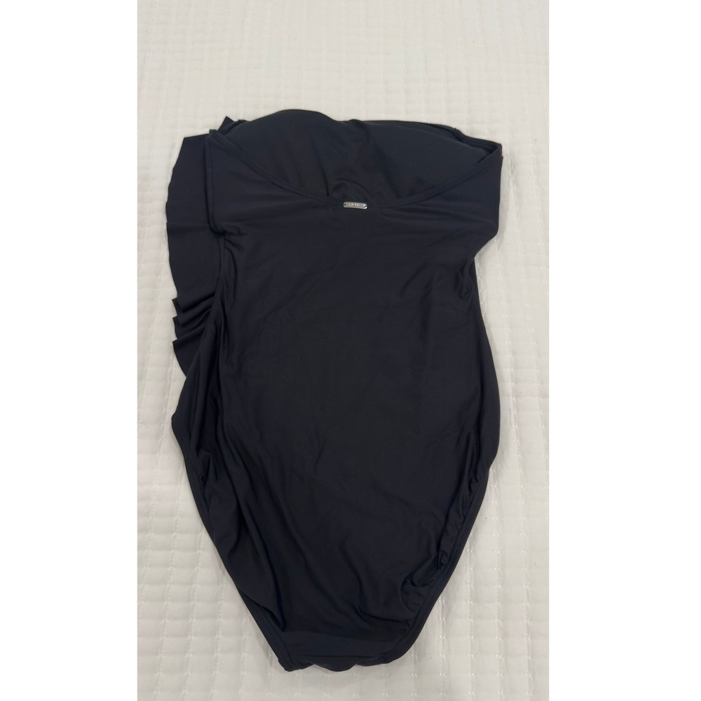 DKNY Swimsuit Women Black 8 Nylon Spandex Bandeau Ruffle One Piece Excellent - Picture 5 of 6